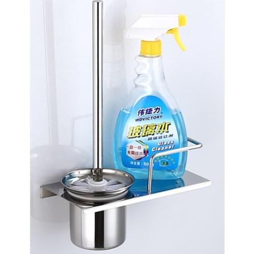 WZLY Bathroom Silver Stainless Steel Toilet Brush And Bracket Glass Wall-mounted Modern Style Brush Silver Shelf Accessories