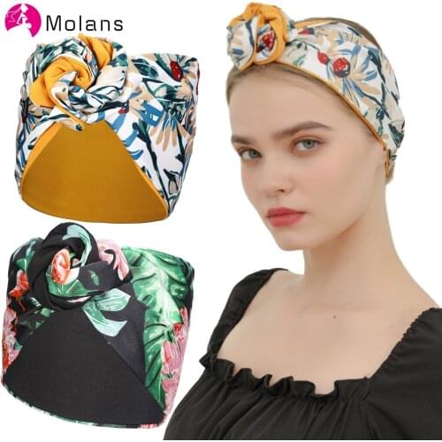 Molans Vintage Floral Printing Headband Women Turban Bandana Wire Hair Band Adjustable Hair Tie Scarf Headdress Hair Accessories