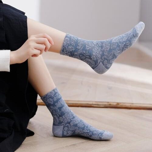 Japanese Korean Style Women Socks Harajuku Retro Floral Print Crew Socks Cotton Knitting Soft Breathable Kawaii Cute Long Socks