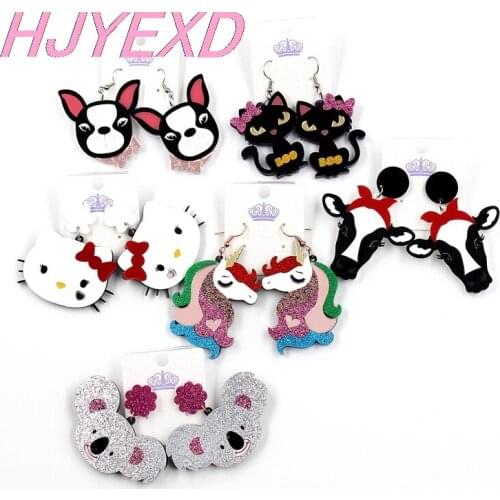 1pair) Acrylic Animal Earrings Pink Koala Unicorn Dangle Earring Cat Dog Cow Earrings