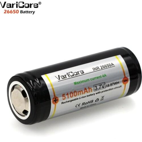 1PCS VariCore Protection 26650 5100mAh 3.7V Li-lon Rechargeable Battery with PCB 4A 3.6V Power batteries for Flashlight