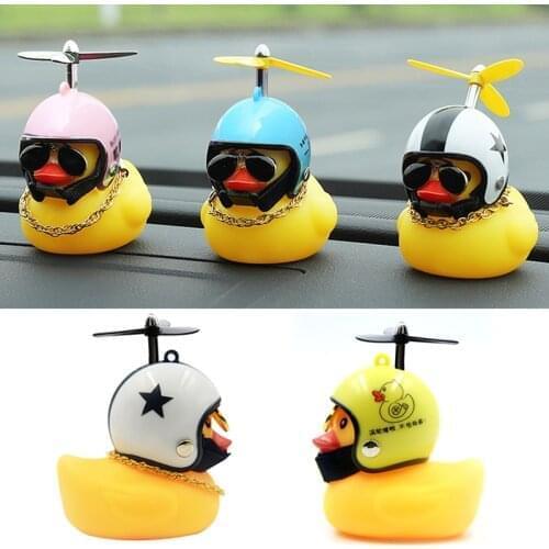 2@#Hot Sale Car Ornament Decoration Car Dashboard Toys with Helmet Car Accessories Interior Society Lovely Duck
