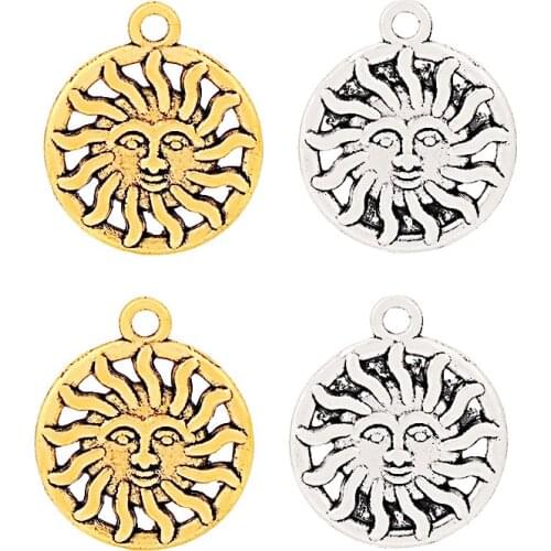 20 x Antique Gold/Silver Color Sun Round Charms Pendants for DIY Necklace Bracelet Jewelry Making Accessories 17x17mm
