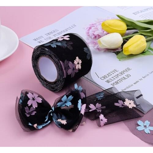 25 yards offset printing three-color flowerDIYhair accessories shoes and clothing tulle fabric christmas decorations ribbon bow