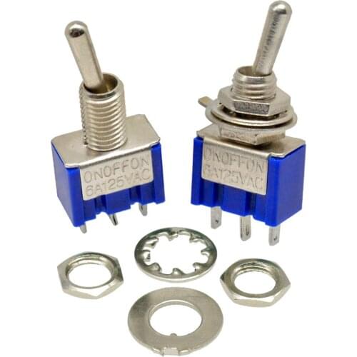 5PCS 3 Positions 6mm Toggle Switch Single Pole Double Throw SPDT 120VAC 6A 1/4 Inch Mounting 13*8MM ON-ON