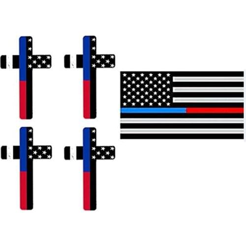 5Pack Police Thin Blue Red Line Stickers Reflective Cross Decals for Patrol Car Truck Laptop Display Your American Flag
