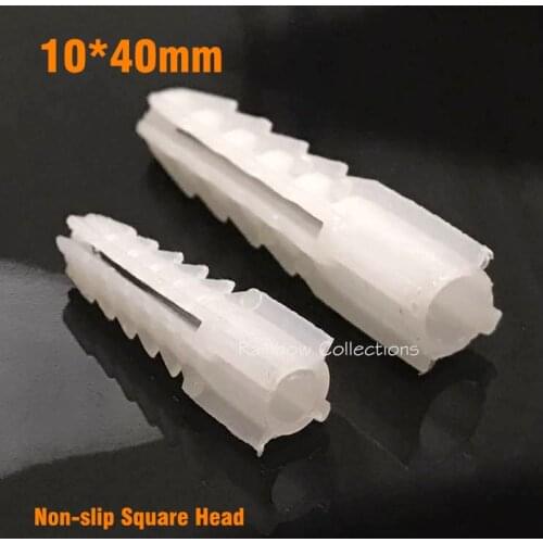 90pcs/bag 10*40mm Plastic Expansion Pipe Non-slip Square Head Self-Tapping Screw Nylon Tube bolt Wall Wood Hardware Fasteners