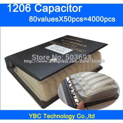 Free Shipping 1206 SMD Capacitor Sample Book 80valuesX50pcs=4000pcs 0.5PF~1UF Capacitor Assortment Kit Pack