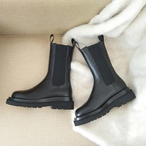 Black Leather Boots for Women Platform shoes Snow Boots Women Leather Platform Winter Boots Waterproof Women autumn Shoes New