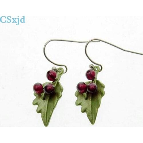 CSxjd Vintage Earrings Jewelry Evergreen fruit green paint exquisite garnet Womens earring