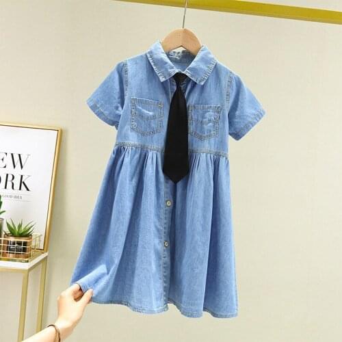 Girls Denim Dress 2021 New Summer Party Princess Dress Cotton Children Clothes Cute Girls Dresses for Kids 6 8 10 12 14 Years