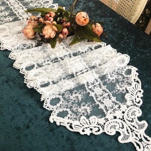 European Simple Embroidery White Lace Fabric Table Runner Mats Decoration Piano Desk Flag Coffee Tabletop Cover Cloth Wedding