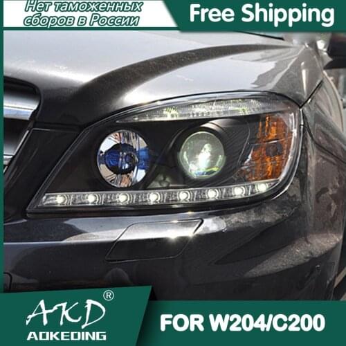 For Car Benz W204 Headlights 2007-2010 DRL Day Running Light LED Bi Xenon Bulb Fog Lights Car Accessory C300 C260 C200 Head Lamp