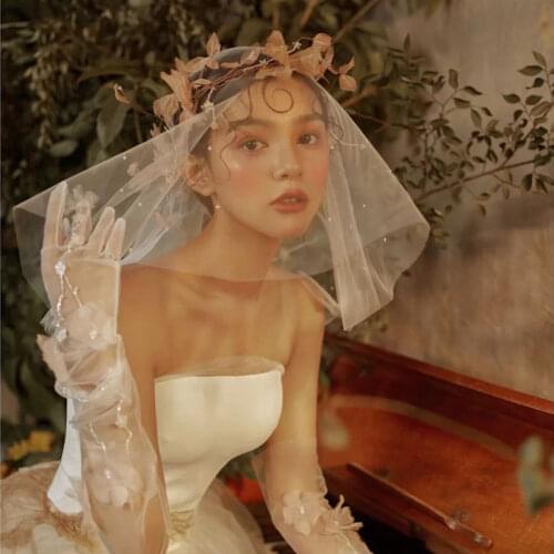 80CM Pearls White Ivory Short Bridal Veil Tulle One Layer Cut Edge Wedding Veil Beaded Bride Accessories Mariage Velos De Noiva