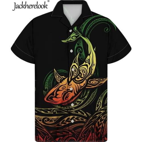 Jackherelook Polynesian Tribal Tattoo Animal Summer Men Hawaiian Short Sleeve Shirt Mens Casual Beach Shirts Man Oversized Tops