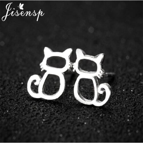 Jisensp Lovely Hollow Cat Stud Earrings 925 Sterling Silver Minimalist Kitten Earrings Fashion Animal Jewelry for Women Kids