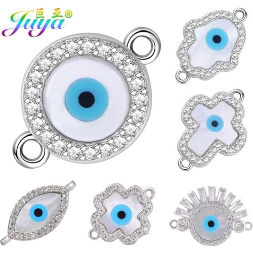 Juya DIY Jewelry Accessories Supplies Gold/Silver Color Shell Turkish Greek Evil Eye Charm Connector For Bracelet Earring Making