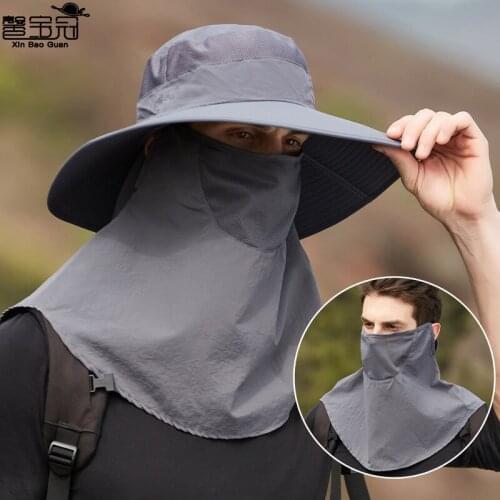 Summer outdoor mask big headband hat sunscreen fishermans hat mens and womens mountaineering sun hat fishing sun hat