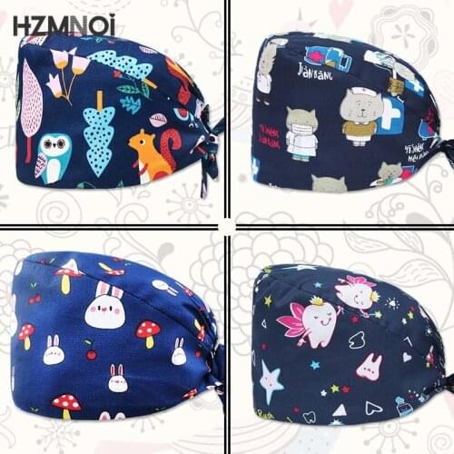 Cartoon Adjustable Dentist Cap Nursing Cap Lady Nurse Cap Doctor Surgery Cap Pet Salon Beauty Salon Dustproof Scrub Cap