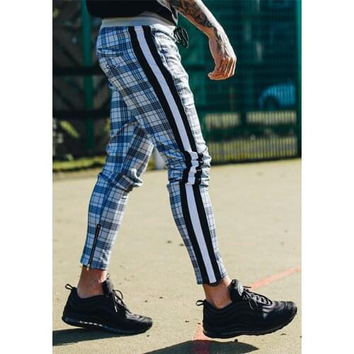 2021 Jogger Mens Jogging Casual Pants Mens European and American Casual Plaid Running Pants Gym Fitness Training Pants