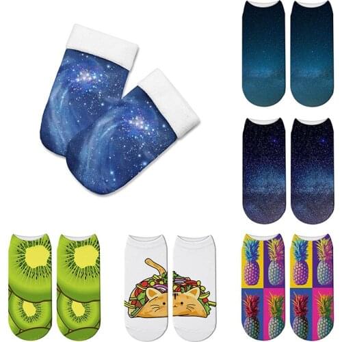 New Food And Fruit Print 3D Socks Women Kawaii Ankle Licorne Femme Girls Cute Kiwi & Peanut Funny Socks Happy Calcetines