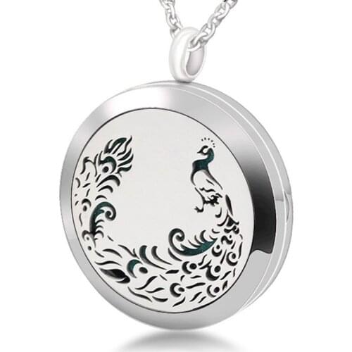 Charm Peacock 316L Stainless Steel Aromatherapy Pendant Essential Oil Diffuser Necklace Perfume Locket Jewelry