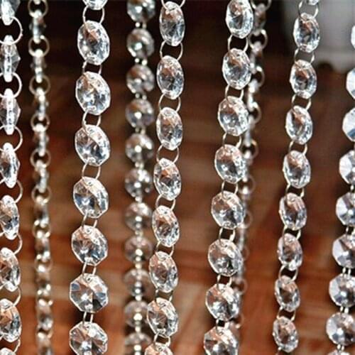 Wholesale 250M/Lot Crystal AAA Silver Ring Crystal Garland Chains Glass 14mm Octagon Beads Strands diy beads curtain decoration