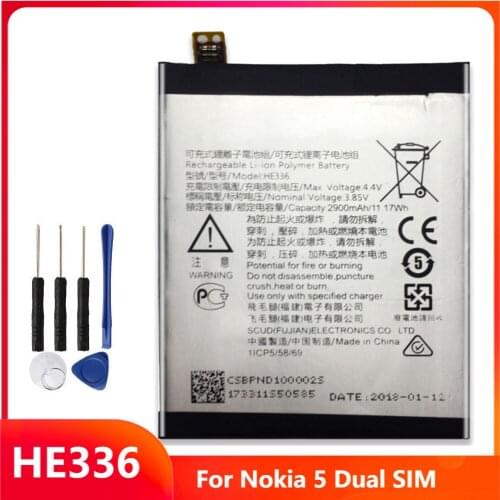 Original Replacement Phone Battery HE336 For Nokia 5 Dual SIM HE336 Genuine Rechargable Batteries 2900mAh
