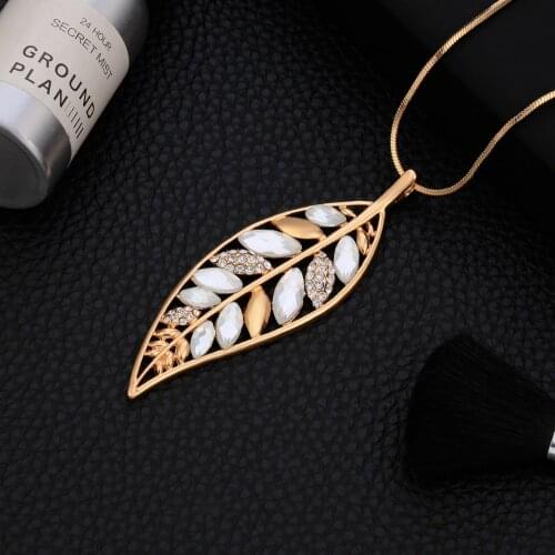 Big Crystal Feather Necklaces & Pendants Women Fashion Gold Color Leaf Long Sweater Necklace For Her Gift Wholesale 2020 New