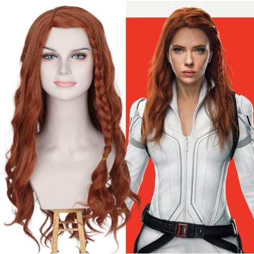 Black Widow Ligth Brown Long Wave Hair with Braid Movie Halloween Cosplay Wig