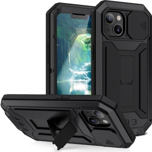Rugged Armor Slide Camera Lens Phone Case for iPhone 13 Pro Max Metal Aluminum Military Grade Bumpers Armor Kickstand Cover