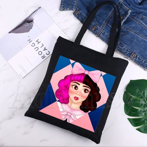 Melanie Martinez Simple Women Package Elegant Canvas Bag Handbags Shoulder Bags Casual Shopping Girls Handbag Black