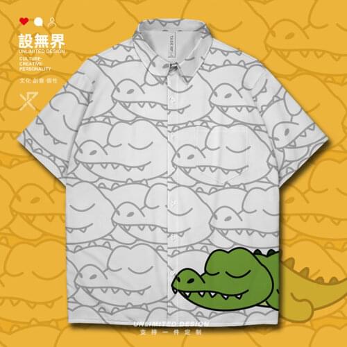 Crocodile fox gray wolf hedgehog cartoon animal Short-Sleeved shirt casual clothing collared fashion Shirts new Clothes Summer