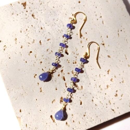 Lii Ji Tanzanite 14K Gold Filled Dangle Earrings Natural Stone Handmade Jewelry For Women Gift