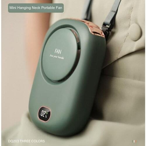 Sports Hanging Neck Fan For Outdoor Silent High Wind Battery LED Display Hand-held Portable Mini Fan USB Charging Small Blower