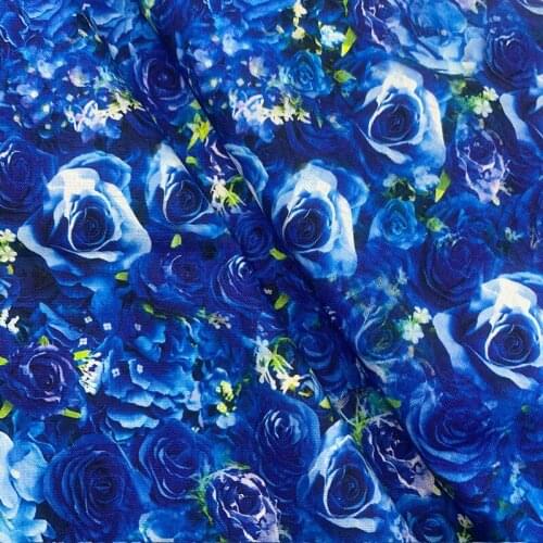 Beautiful Rose Flower100% Cotton Fabric for Shirt Blue Rose Printing Cloth Patchwork Sewing Material For Diy Dress Baby Clothing