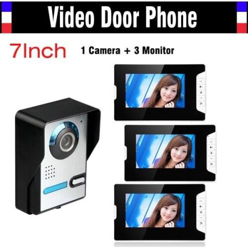 7 Inch Night Vision Video Door Phone Intercom System Video Doorbell Kit IR Outdoor Camera 3-Monitor for villa home