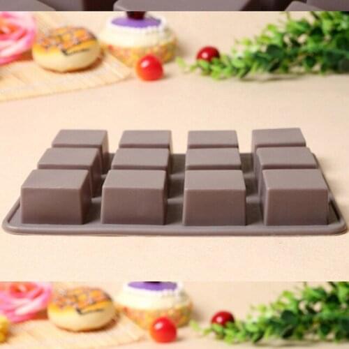 Jelly 12 square silicone mold chocolate mold cake mold jelly chocolate cake bakeware (Size: One Size, Color: Grey) J2Y