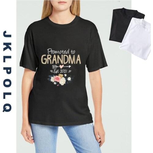 JKLPOLQ Grandma Gift Promoted To Grandma Est 2021 Womens Short Sleeve T-Shirt Comfortable Cotton Tee Vintage Harajuku Tops