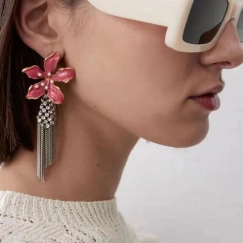 JIJIAWENHUA New Acrylic Dripping Oil Flower Tassel Draping Womens Earrings Dinner Party Wedding Fashion Jewelry Accessories