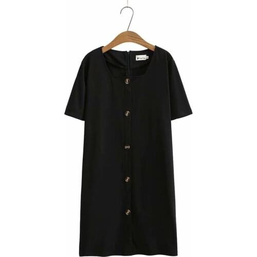 Plus size square collar short sleeves women dresses 2021 casual summer button ladies black mini dress female pullovers tops