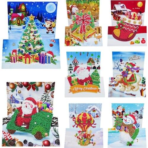 1/8pcs Cartoon Christmas Greeting Cards Special-shaped 5D Diamond Painting Cross Stitch Postcards Gift Card Christmas Envelope