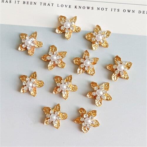 10pcs/lot 15mm Alloy Star Flower Rhinestone Pearl Buttons For Girl Hairpin Dress Doll Shoes Box Clothing Jewelry Accessories