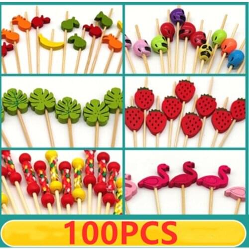 HOT Disposable Bamboo 100 Pcs picks Food Fruit Cocktail Handmade Toothpicks Picnic Christmas Halloween Party Supplies Decoration