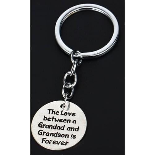 12PC The Love Between A Grandad And Grandson Is Forever Keyrings Round Pendant Keychains Family Grandpa Grandfather Gift Jewelry