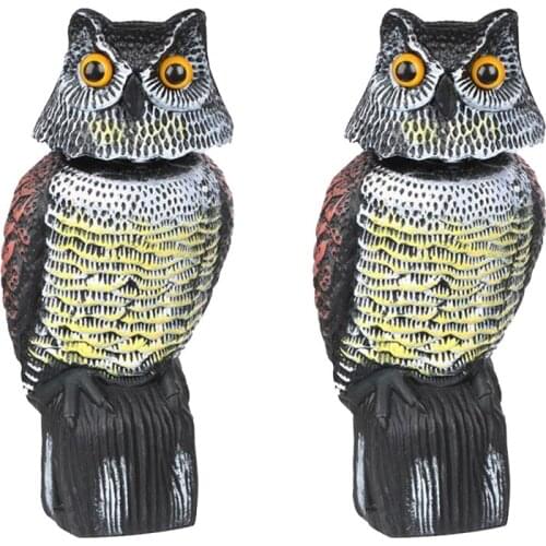2pcs Bird Scarecrow Fake Horned Owl Decoy, Bird Repellent Garden Protectors, Natural Pest Deterrent Scarecrow Rotating Head