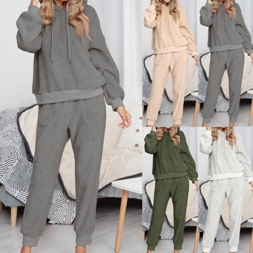 2020 Autumn Winter Pajama Set Women Clothing Women Long Sleeve Sweatshirt Hoodie Pants Warm Outfit Homewear Set Sleepwear