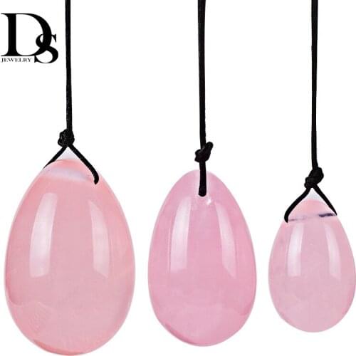 3 Pcs Natural Rose Quartz Yoni Eggs Drilled Jade Ball Rope Women Kegel Exercise Pelvic Muscle Vaginal Tightening Body Massage
