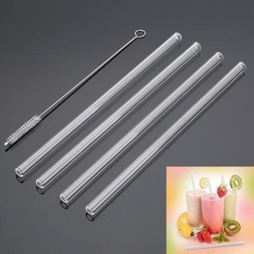 4Pcs Reusable Drinking Straws Drinking Straw Straight Glass With Cleaning Brush For Bar Party Accessory