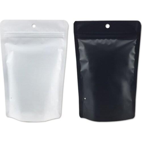 500Pcs Whtie Black Transparent Front Zip Lock Stand Up Pouches Plastic Aluminum Foil bag Underwear Packaging Bag With Air Hole